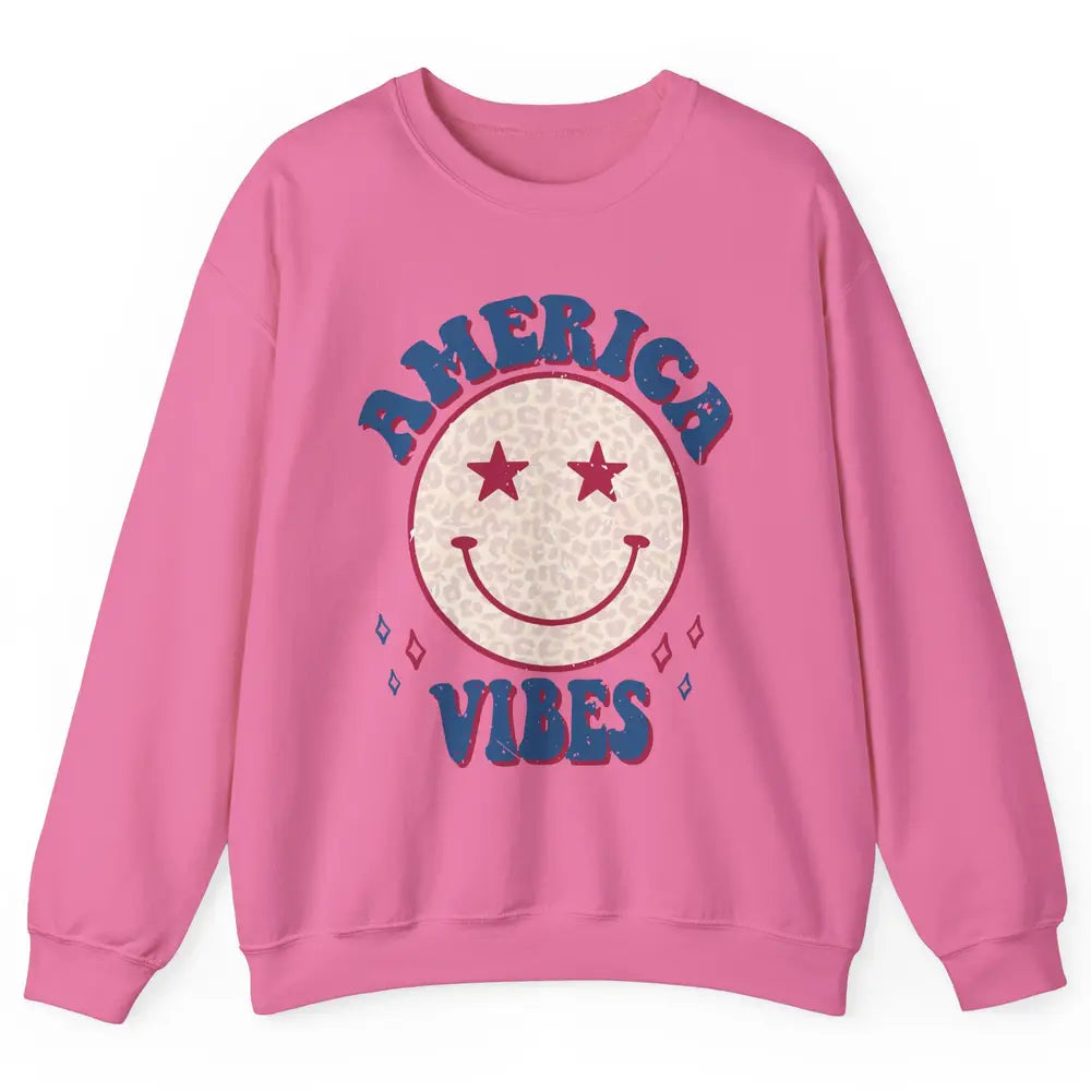 America Vibes Smile Patriotic 4th Of July Happy Face Summer Unisex Crewneck Sweatshirt