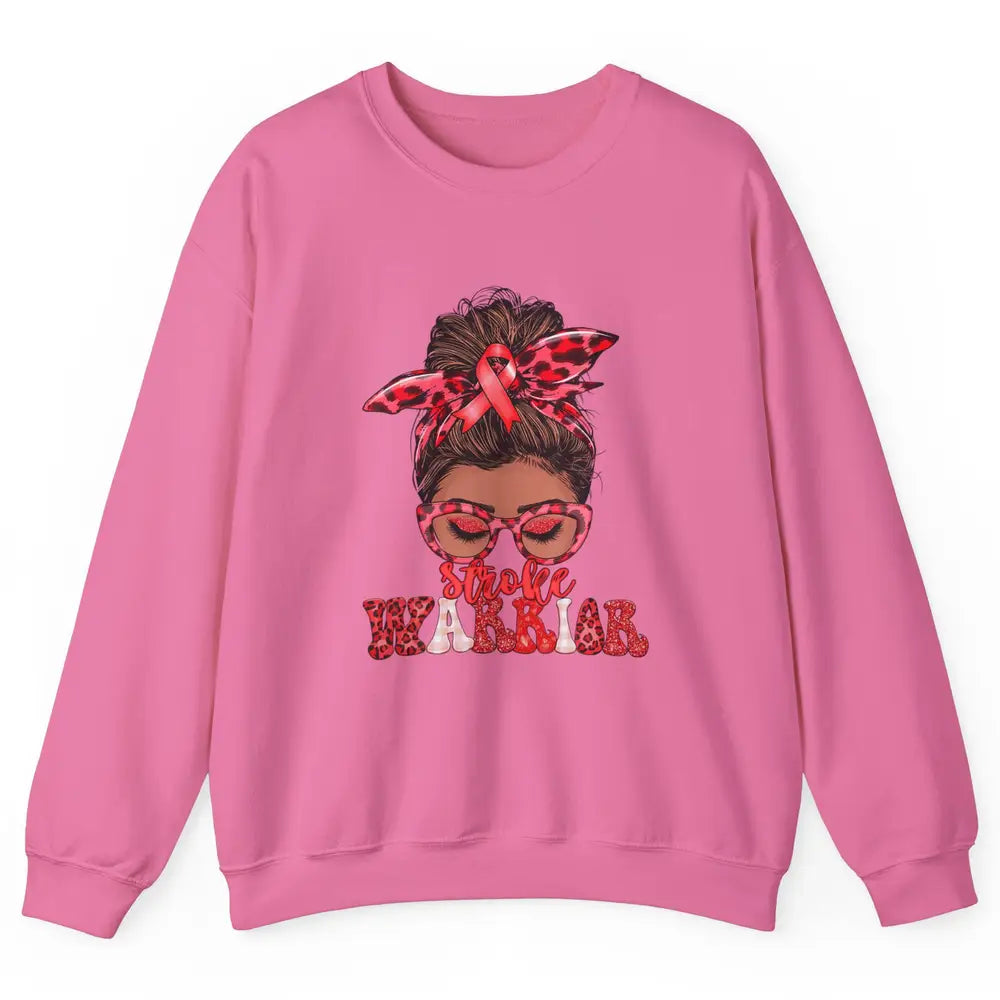 Afro Messy Hair Bun Black Women Warrior Red Stroke Awareness Unisex Crewneck Sweatshirt