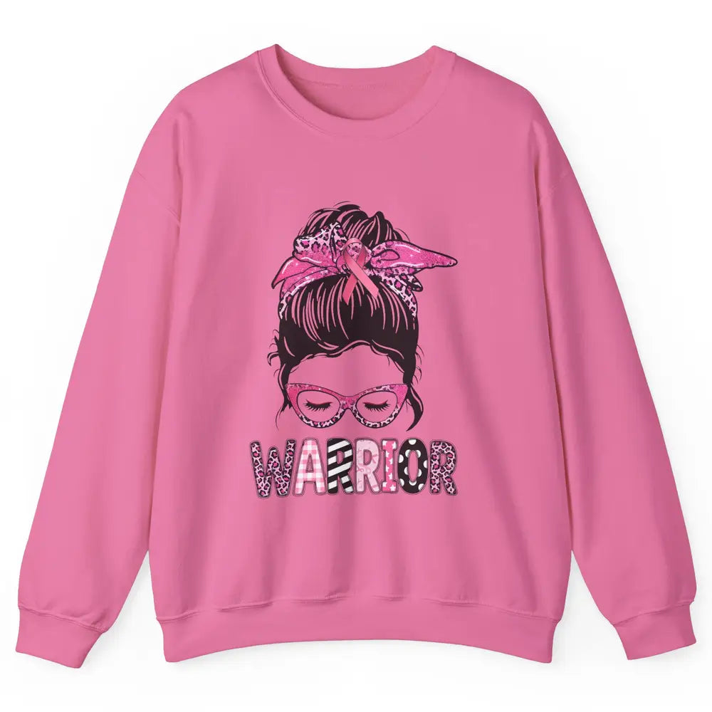 Warrior Fights Cancer Pink Leopard Ribbon Cancer Awareness Unisex Crewneck Sweatshirt