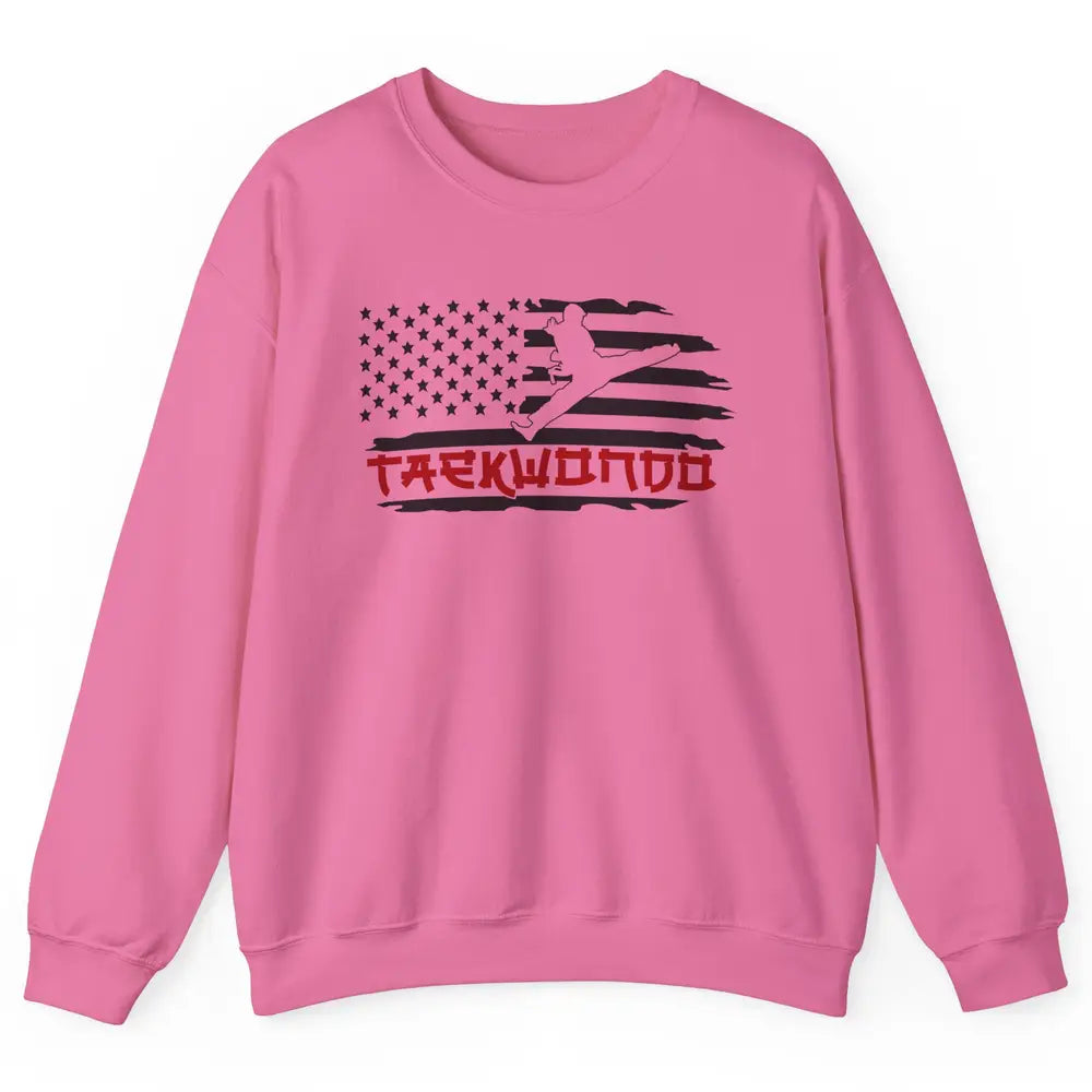 Taekwondo American Flag Karate Girl Boy Martial Art Gift Unisex Crewneck Sweatshirt