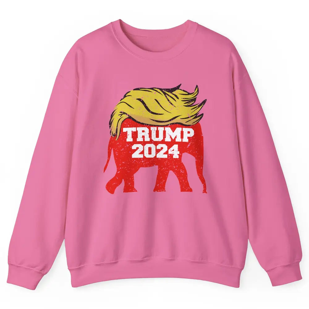 Trump 2024 Republican Elephant With Trump Hair Funny Trump Unisex Crewneck Sweatshirt