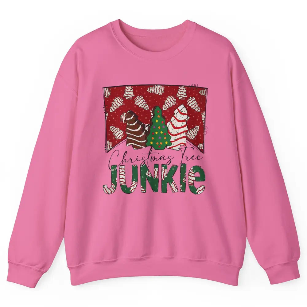 Funny Christmas Tree Cake Junkie Tis The Season Western Xmas Unisex Crewneck Sweatshirt