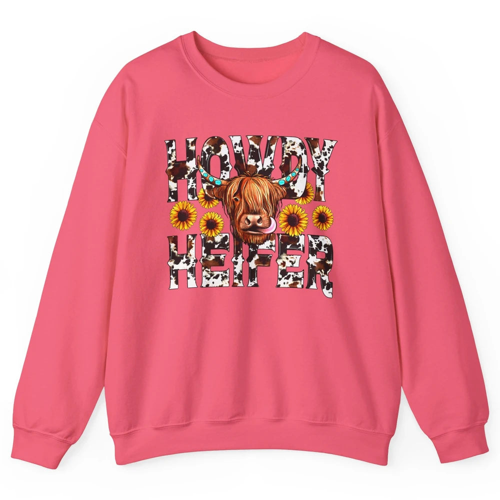 Sunflower Highland Cow Howdy Heifer Western Country Cowboy Unisex Crewneck Sweatshirt