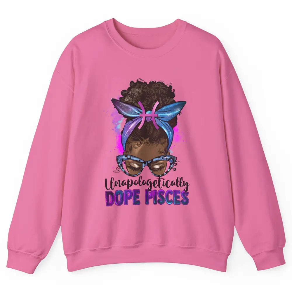 Unapologetically Dope Pisces Zodiac Leopard Afro Messy Bun Unisex Crewneck Sweatshirt