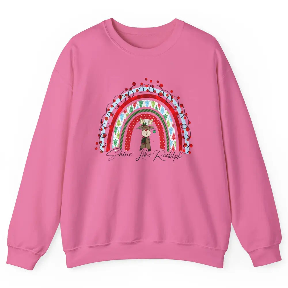 Boho Christmas Tree Rainbow Shine Like Reindeer Christmas Unisex Crewneck Sweatshirt