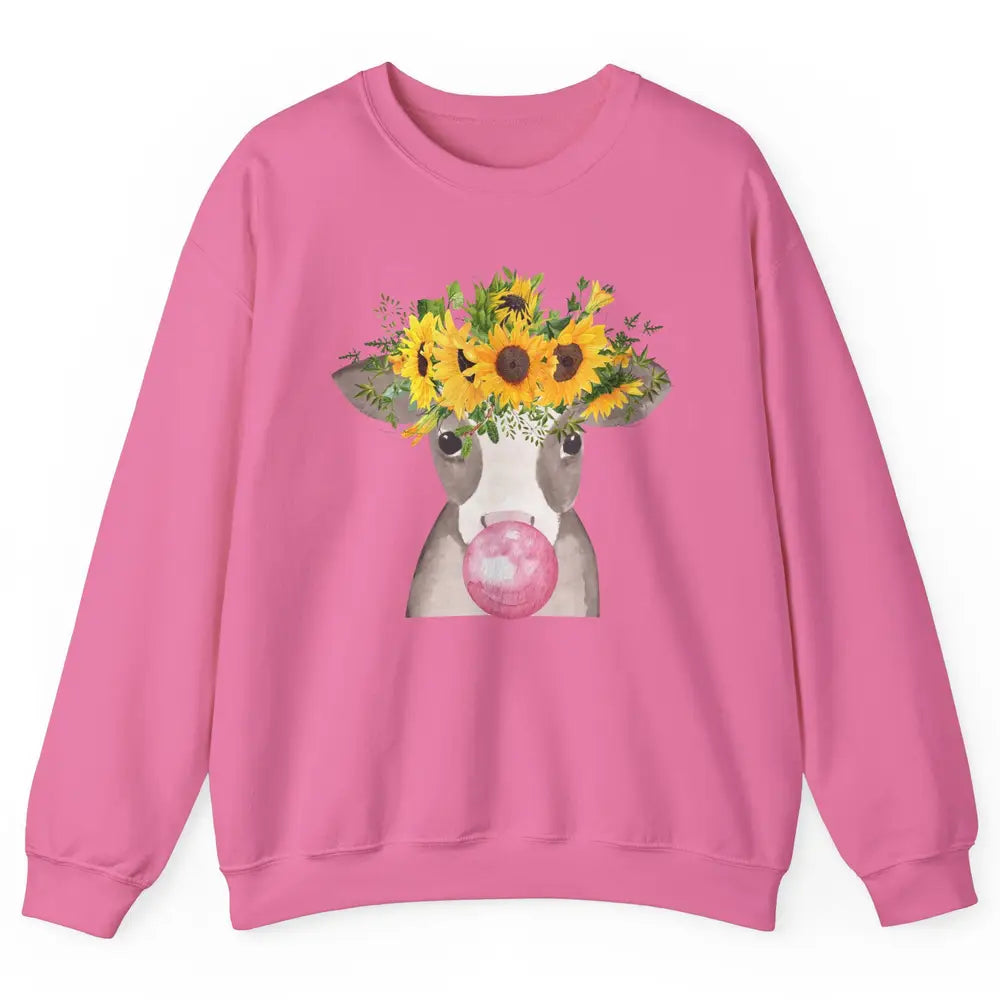 Sunflower Cow Bubble Gum Not In The Mood Western Farm Animal Unisex Crewneck Sweatshirt