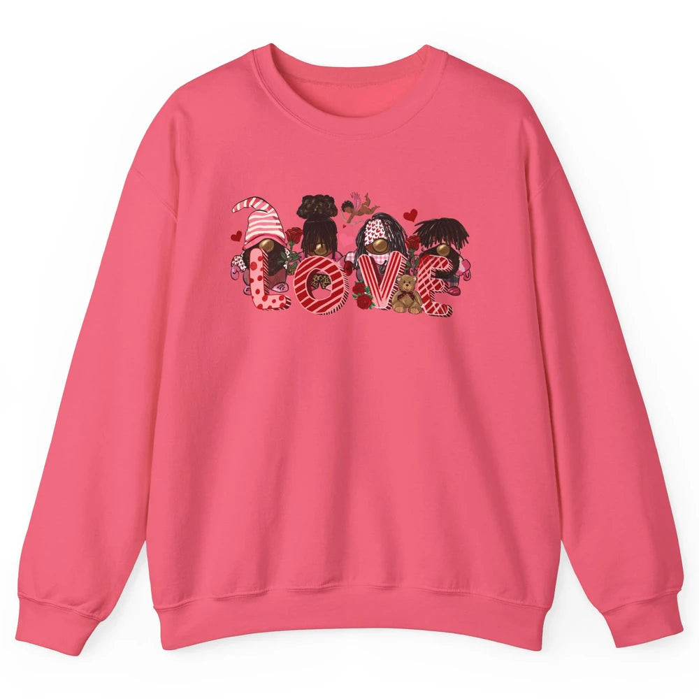 Afro Gnome Love Valentine African American Valentine's Day Unisex Crewneck Sweatshirt