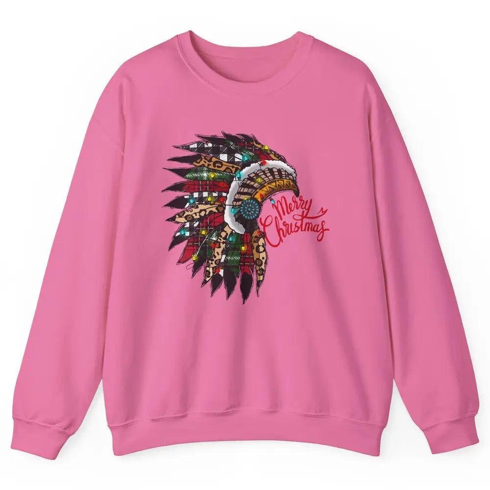 Christmas Headdress Indian Hat Leopard Western Christmas Unisex Crewneck Sweatshirt