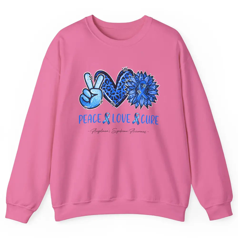 Angelman's Syndrome Blue Ribbon Peace Love Cure Sunflower Unisex Crewneck Sweatshirt