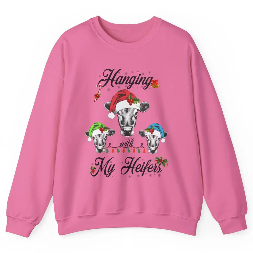 Funny Hanging With My Heifers Santa Heifer Christmas Costume Unisex Crewneck Sweatshirt