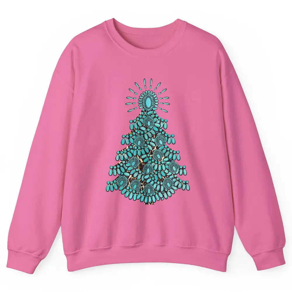 Turquoise Christmas Tree Western Christmas Country Farm Unisex Crewneck Sweatshirt