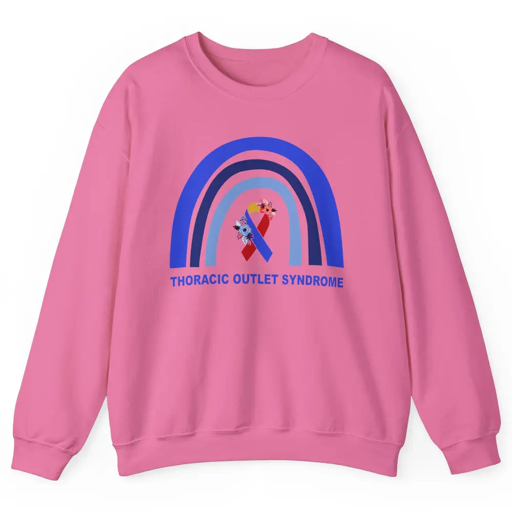 Thoracic Outlet Syndrome Awareness Floral Blue Red Ribbon Unisex Crewneck Sweatshirt