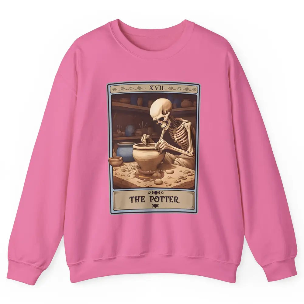 Retro Skeleton The Potter Tarot Card Halloween Pottery Lover Unisex Crewneck Sweatshirt