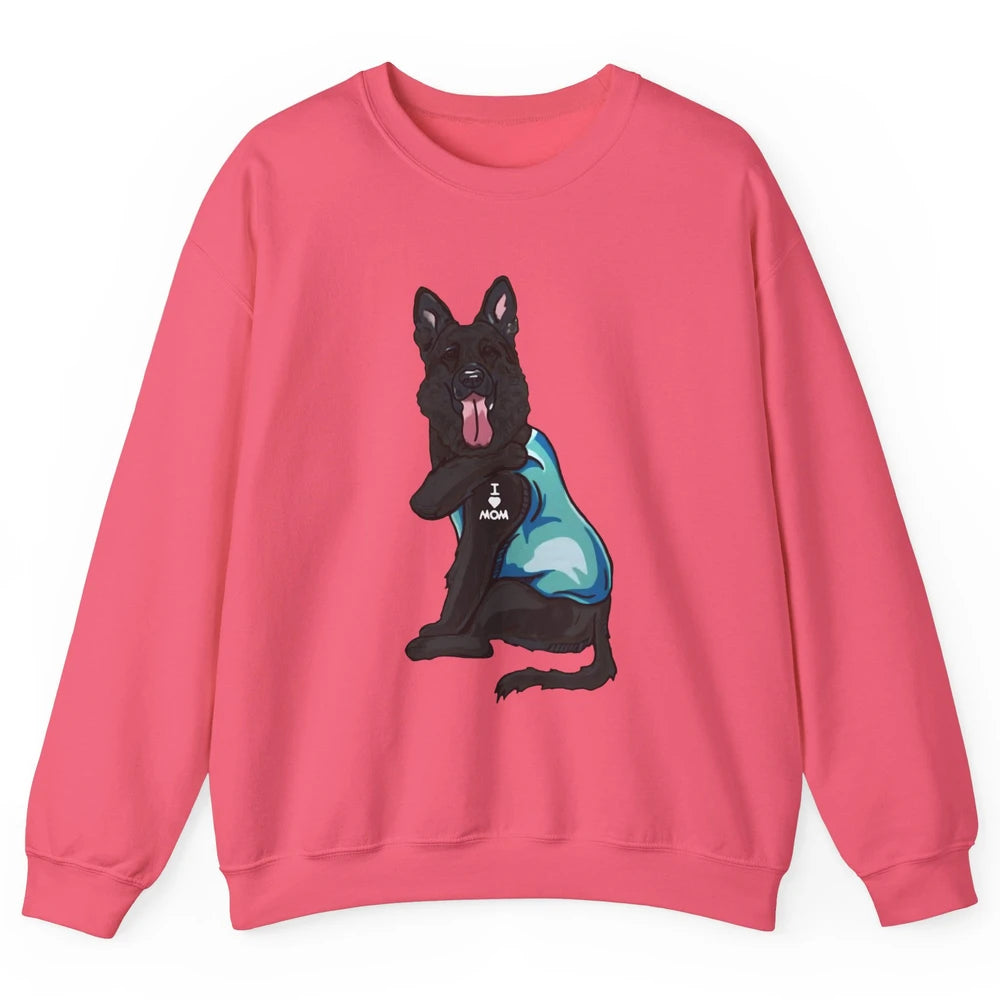 Black German Shepherd I Heart Mom Dog Mom Mother's Day Gift Unisex Crewneck Sweatshirt