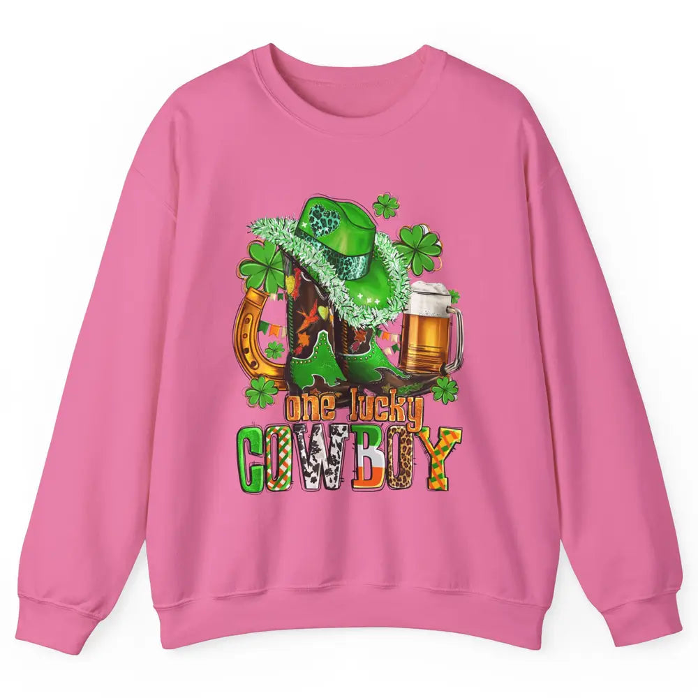 Western Lucky Cowboy Boots Clover Leopard St Patricks Day Unisex Crewneck Sweatshirt