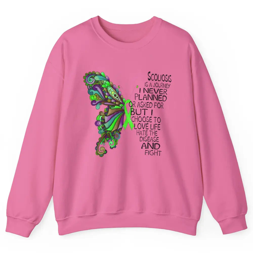 Scoliosis Is A Journey Scoliosis Awareness Butterfly Ribbon Unisex Crewneck Sweatshirt