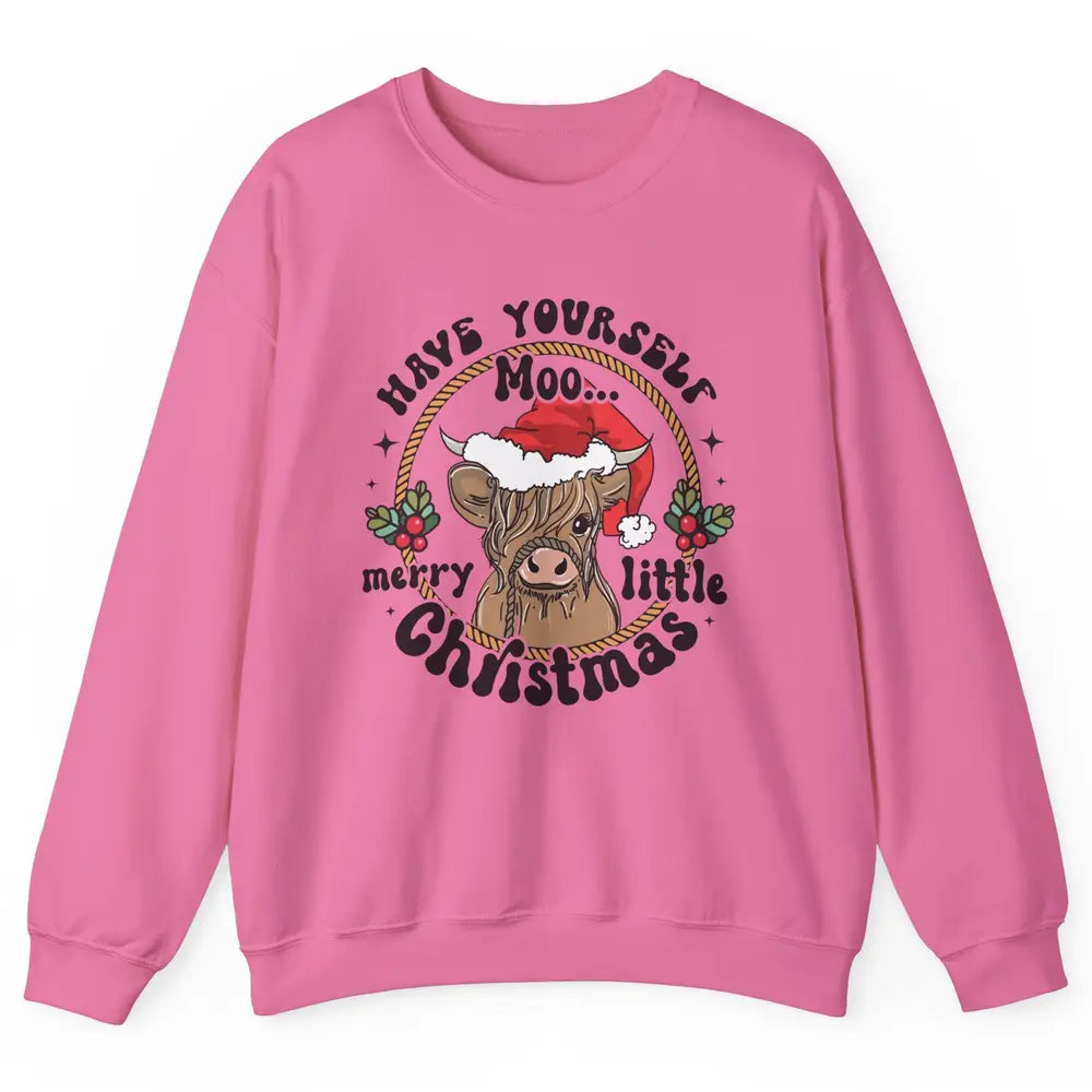 Have Yourself Merry Little Christmas Cow Santa Hat Xmas Gift Unisex Crewneck Sweatshirt