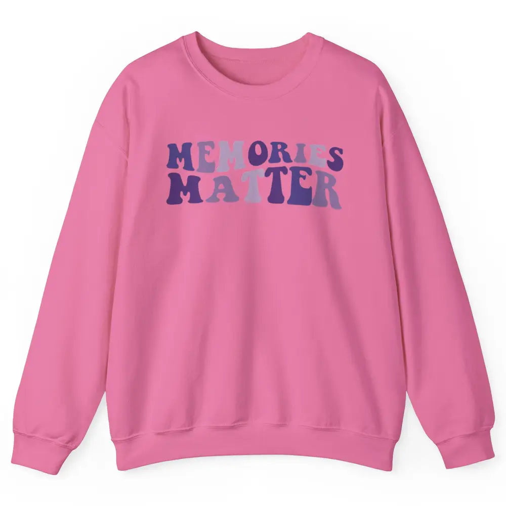 Alzheimer Awareness Groovy Memories Matter Purple Warrior Unisex Crewneck Sweatshirt