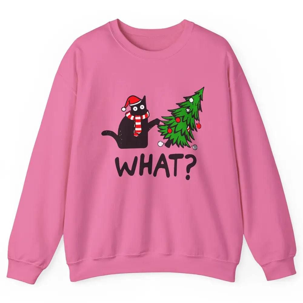 Funny Black Cat Christmas Light Santa What Christmas Costume Unisex Crewneck Sweatshirt