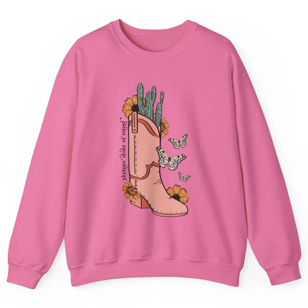 Yeehaw State of Mind Western Cowgirl Boot Desert Sunflower Unisex Crewneck Sweatshirt