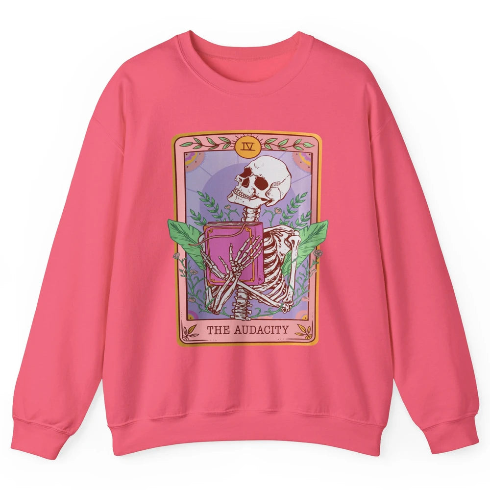 Retro Skeleton Reading Book The Audacity Plants Tarot Card Unisex Crewneck Sweatshirt