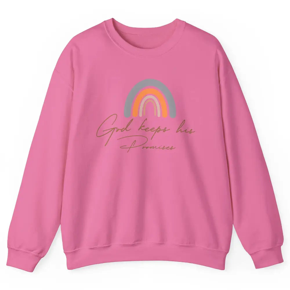 Boho Rainbow God Keeps His Promises Christian Religious Unisex Crewneck Sweatshirt