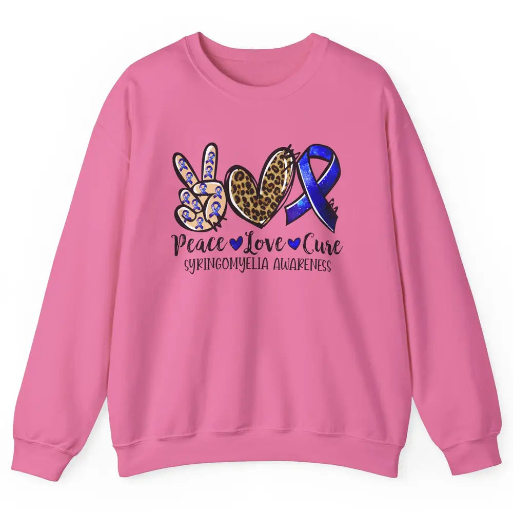 Syringomyelia Awareness Blue Ribbon Peace Love Cure Unisex Crewneck Sweatshirt