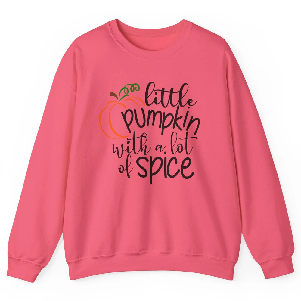 Little Pumpkin With Lots Of Spice Kids Thanksgiving Autumn Unisex Crewneck Sweatshirt