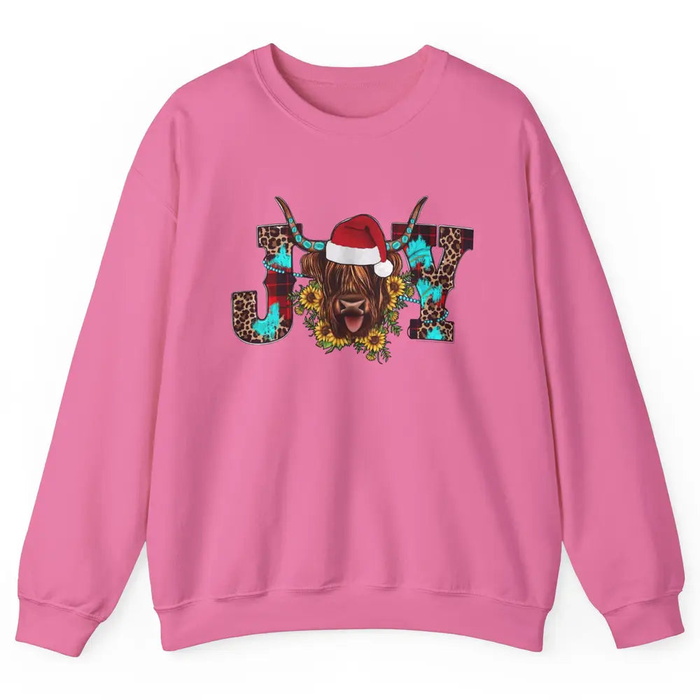 Highland Cow Christmas Joy Heifer Western Country Cowboy Unisex Crewneck Sweatshirt