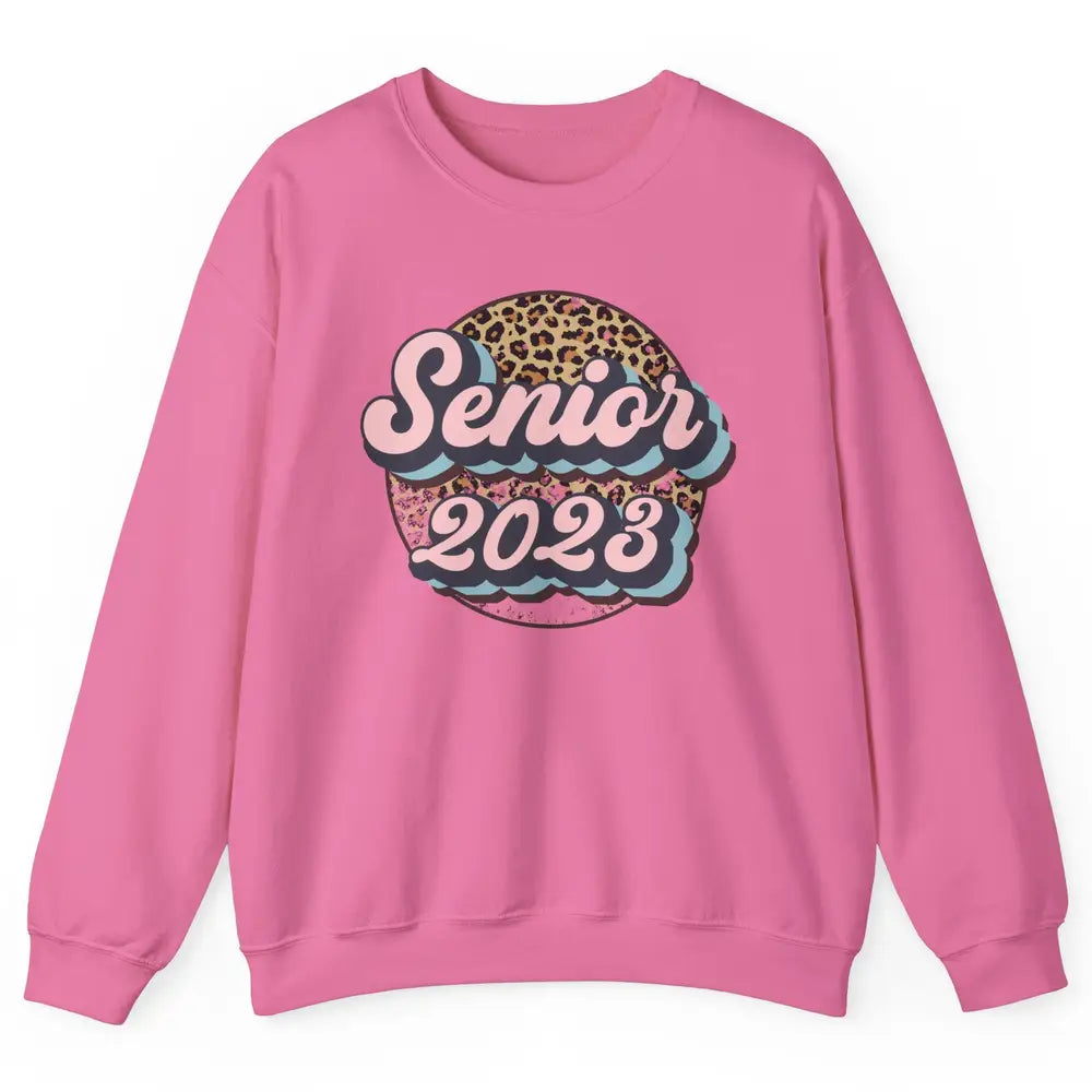 Retro Senior 2023 Leopard Back To School Western Graduation Unisex Crewneck Sweatshirt