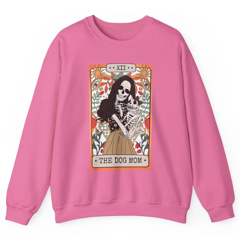 Retro Skeleton Tarot Card The Dog Mom Halloween Dog Lovers Unisex Crewneck Sweatshirt