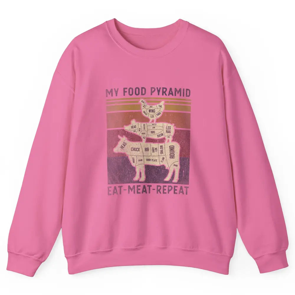 Vintage My Food Pyramid Eat Meat BBQ Lover Fast Food Retro Unisex Crewneck Sweatshirt