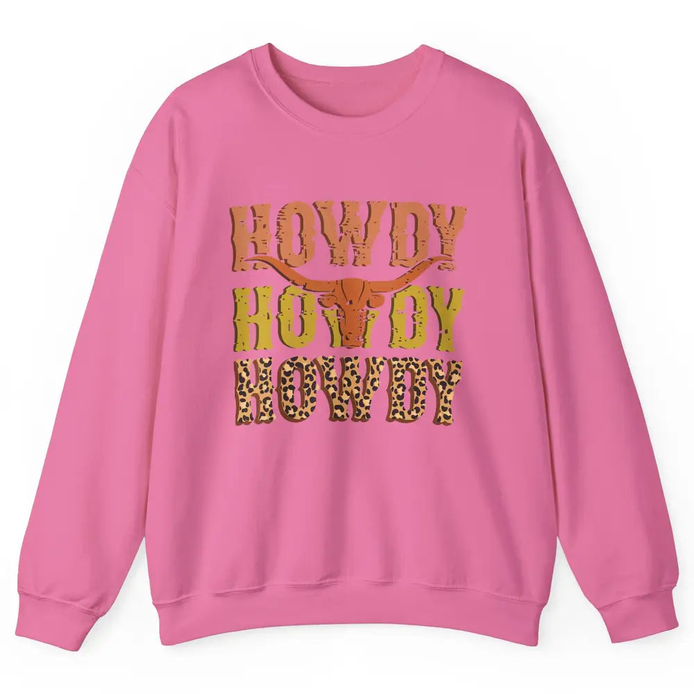 Western Country Bull Horn Rodeo Howdy Cowboy Leopard Cowhide Unisex Crewneck Sweatshirt