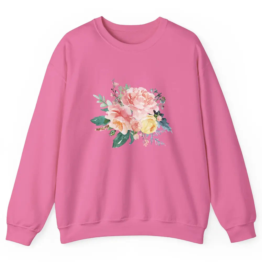 Watercolor Peony Flower Bouquet Botanical Garden Wildflower Unisex Crewneck Sweatshirt