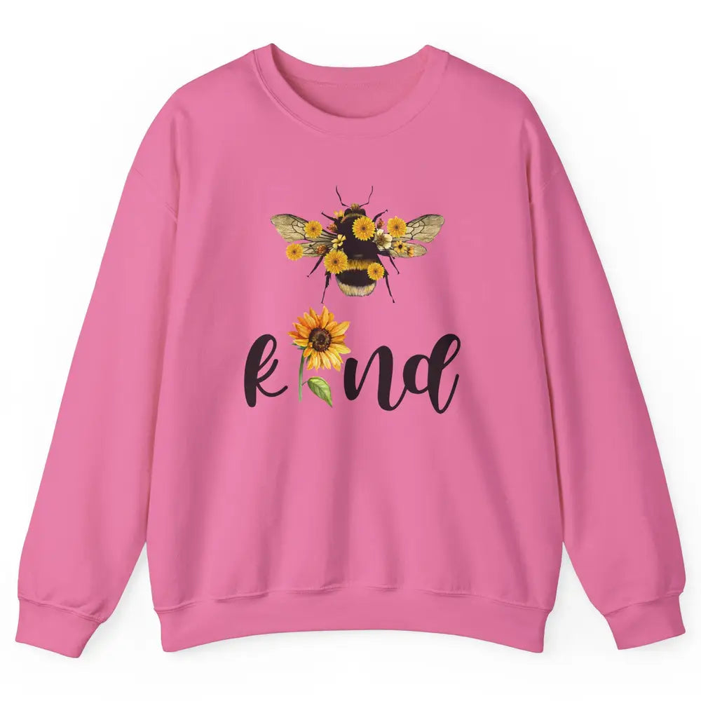 Bee Kind Be Cute Graphic Sunflower Inspirational Sayings Unisex Crewneck Sweatshirt