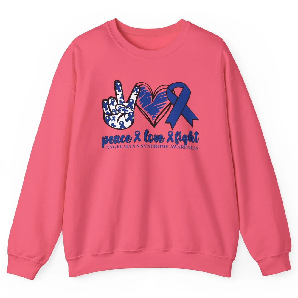 Angelman's Syndrome Awareness Blue Ribbon Peace Love Fight Unisex Crewneck Sweatshirt