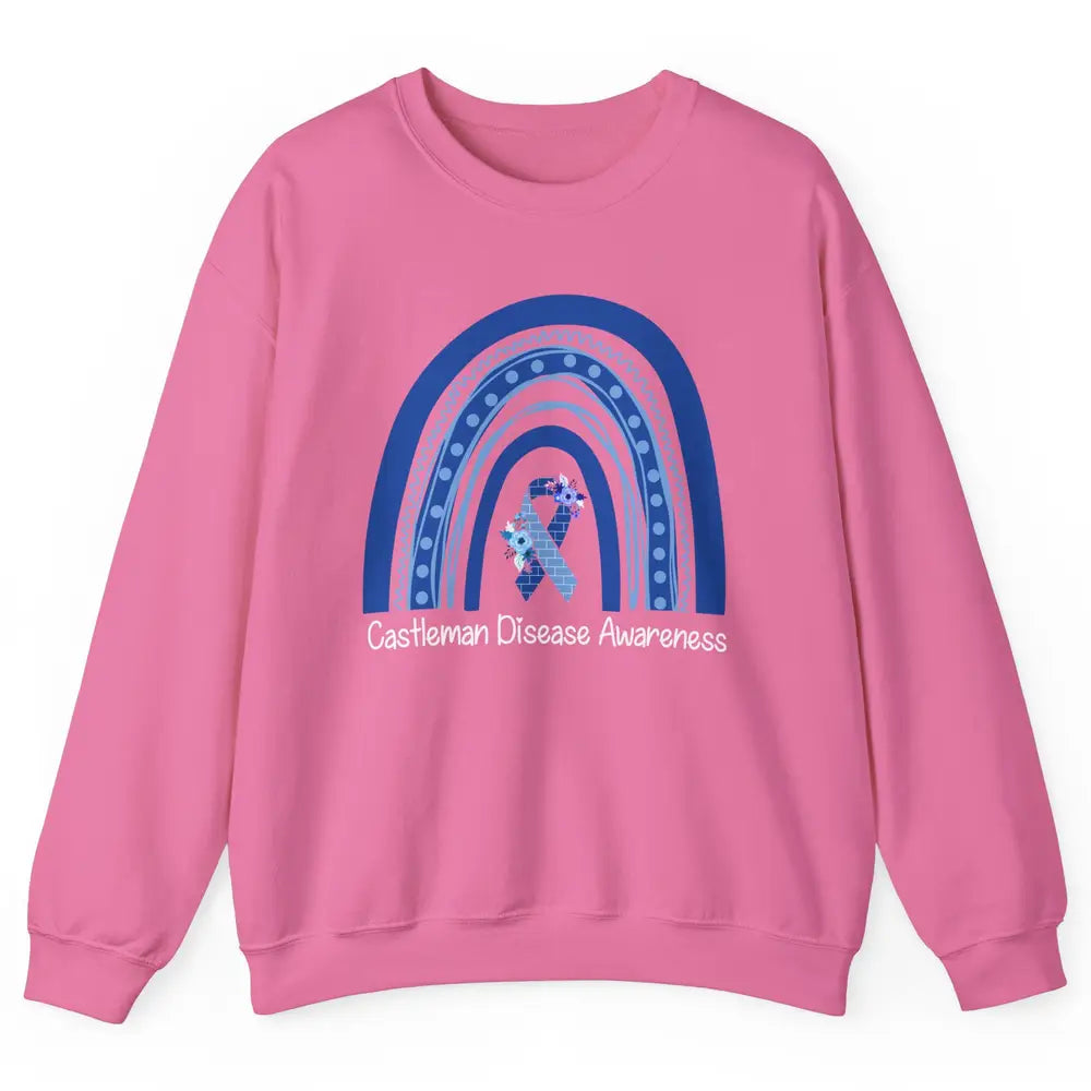 Castleman Disease Awareness Floral Blue Ribbon Rare Disease Unisex Crewneck Sweatshirt