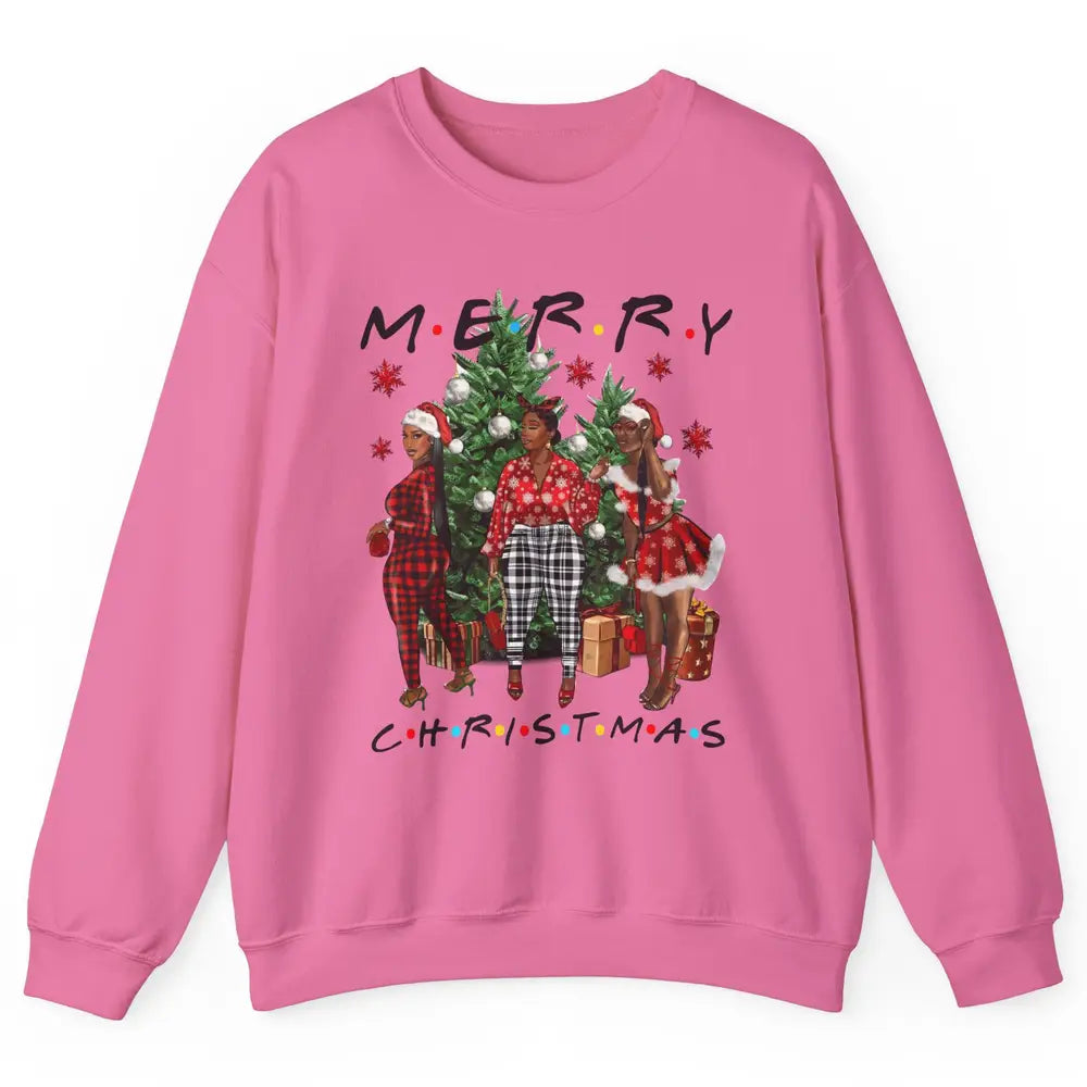 Merry Christmas African American Black Woman Xmas Afro Santa Unisex Crewneck Sweatshirt