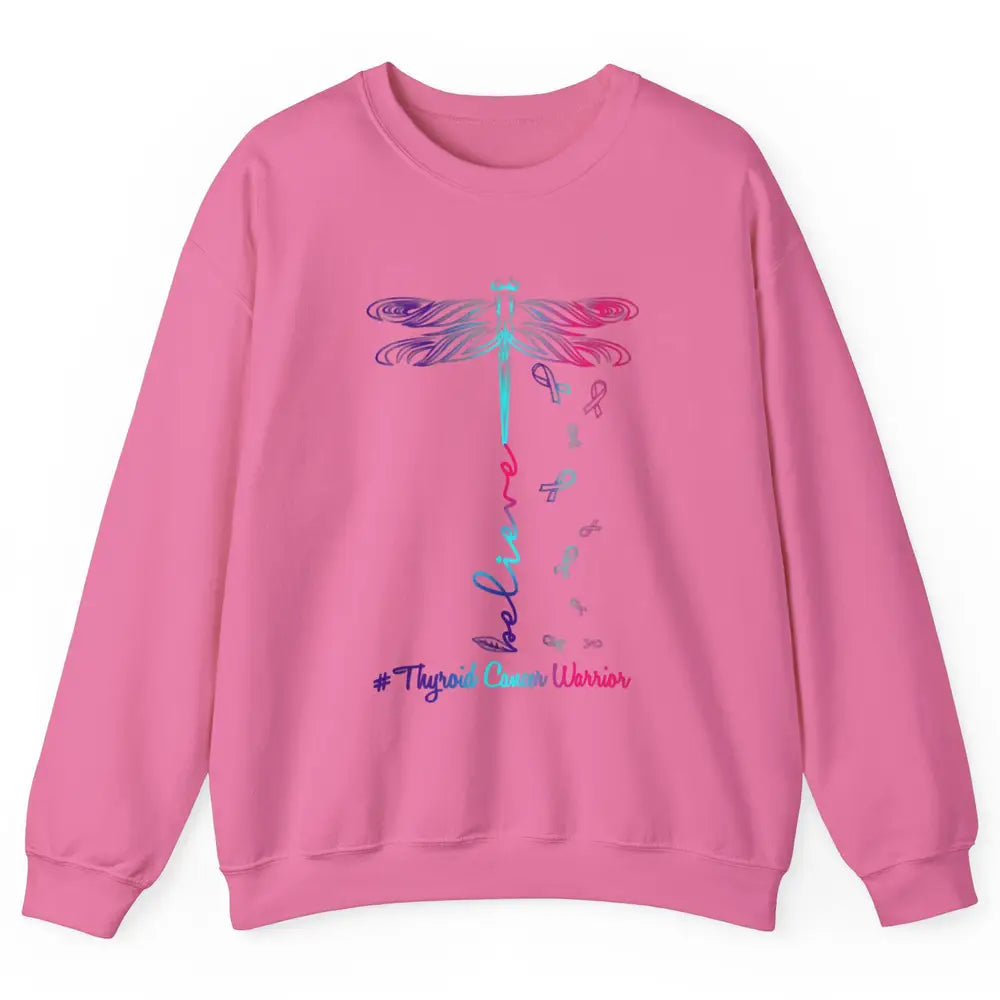 Thyroid Cancer Awareness Purple Pink Teal Ribbon Dragonfly Unisex Crewneck Sweatshirt