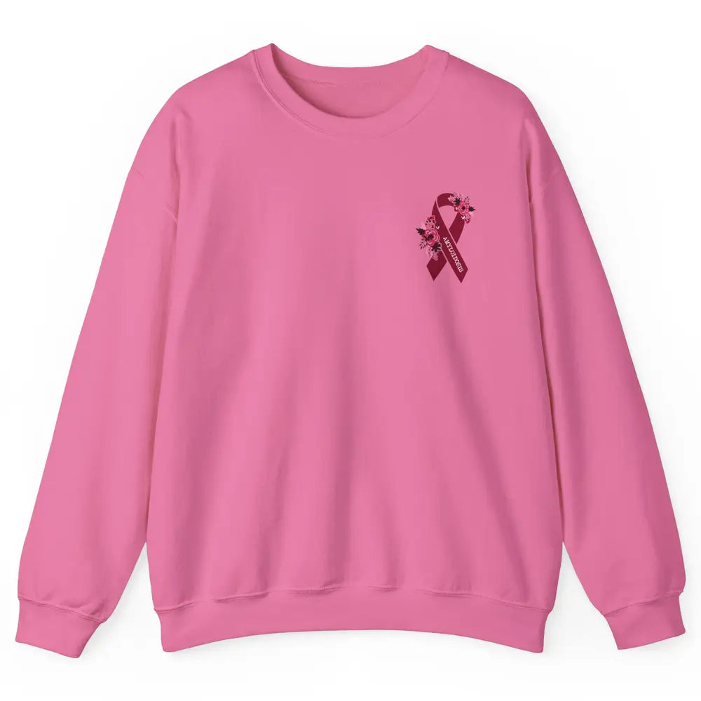 Amyloidosis Awareness Floral Burgundy Ribbon Rainbow Unisex Crewneck Sweatshirt