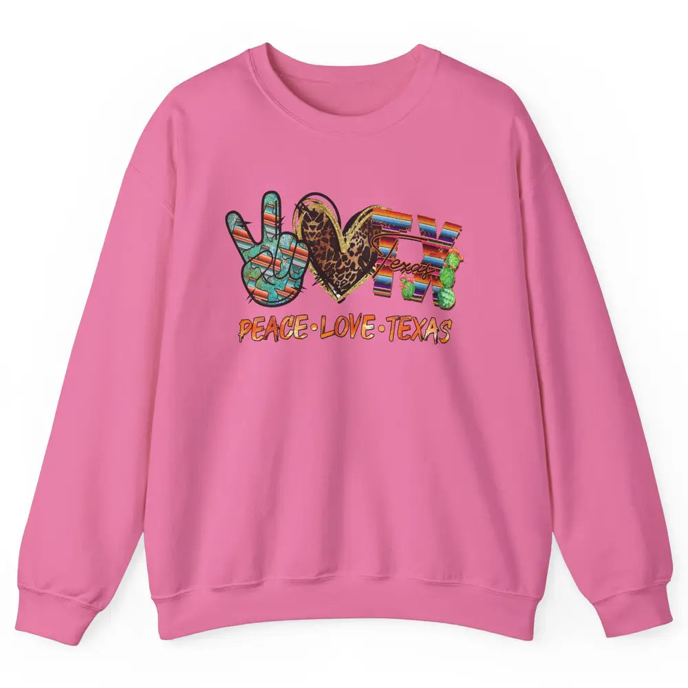 Retro Peace Love Texas Leopard Western Country Desert Cactus Unisex Crewneck Sweatshirt