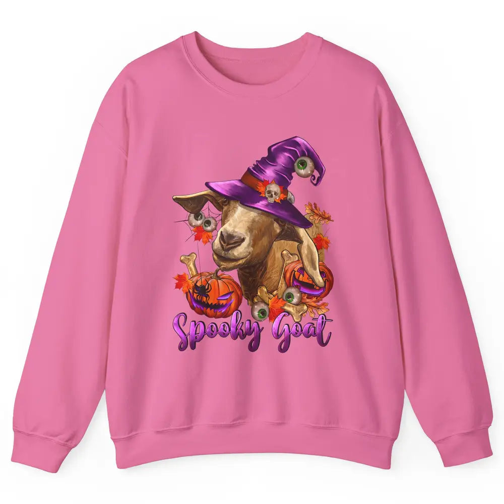 Funny Goat Witch Pumpkin Fall Leaves Halloween Goat Mom Unisex Crewneck Sweatshirt