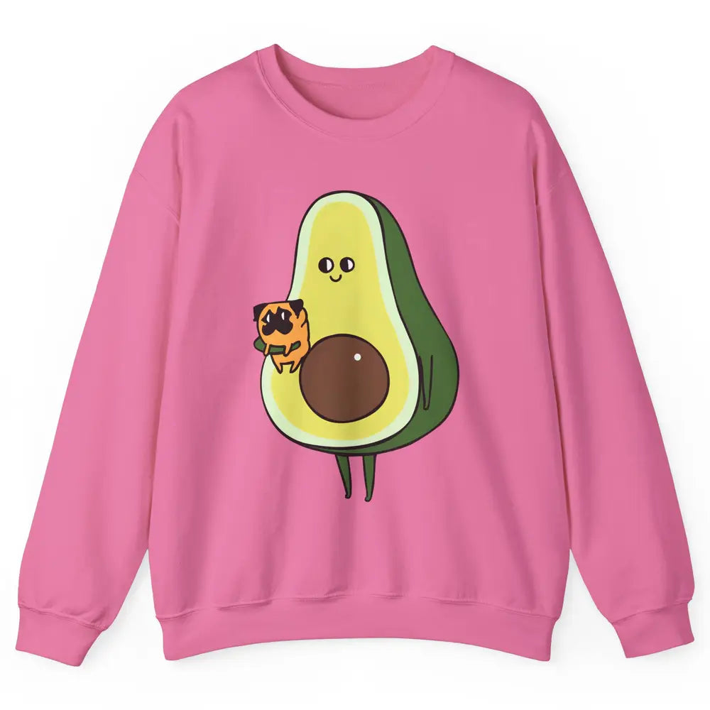 Avocado With Pug Funny Avocado Vegan Pug Lovers Gift Unisex Crewneck Sweatshirt