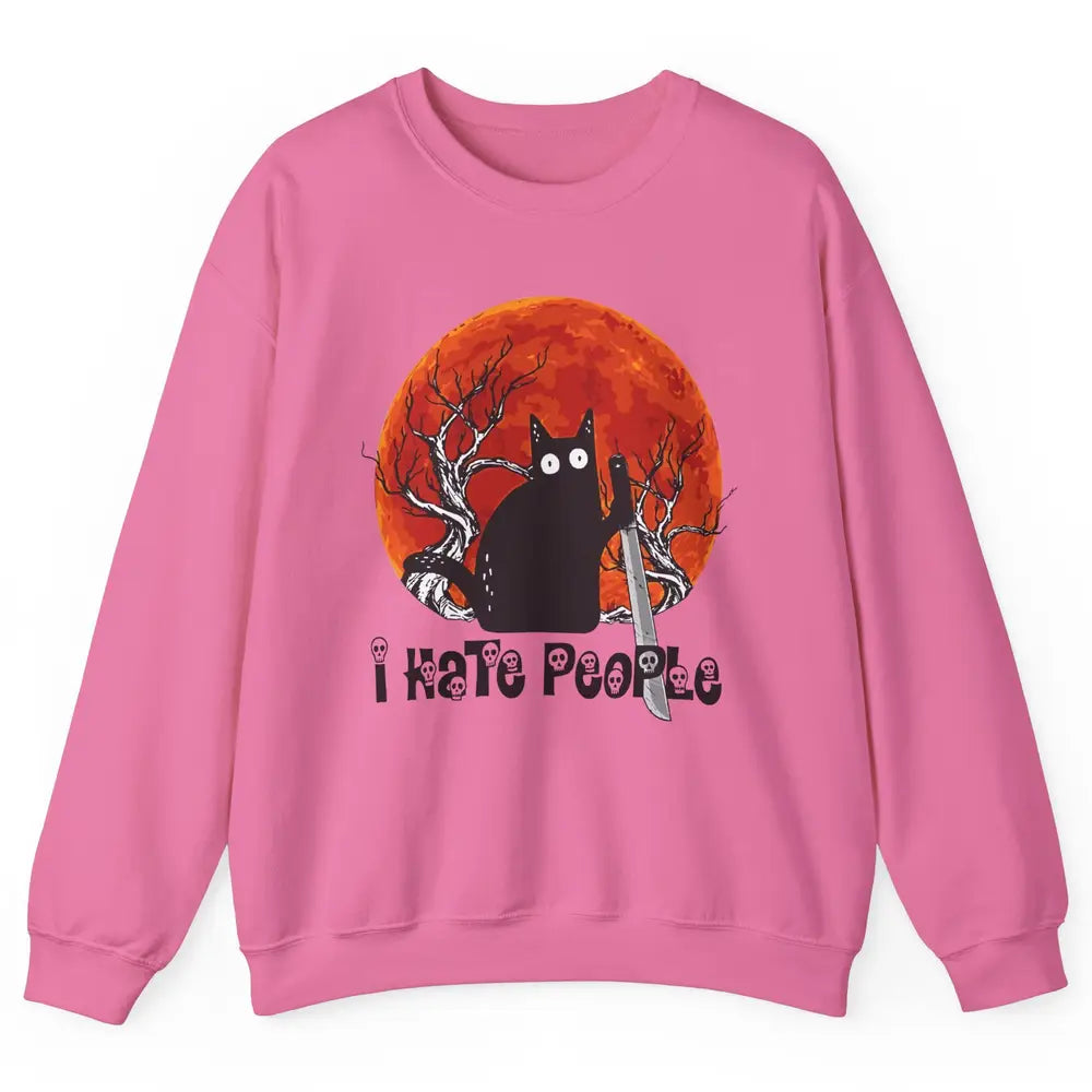 Black Cat Murderer I Hate People Pumpkin Halloween Costume Unisex Crewneck Sweatshirt