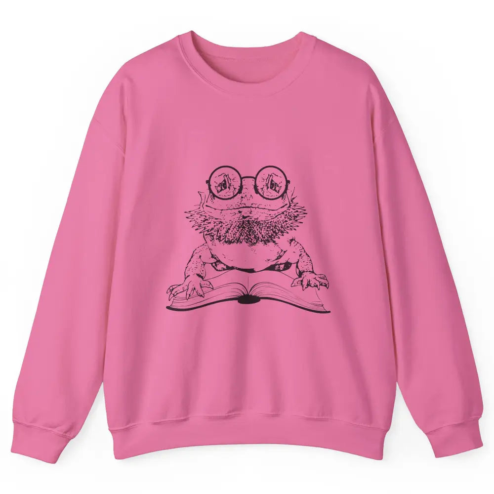 Bearded Dragon Glasses Reading Books Bookworm Funny Animal Unisex Crewneck Sweatshirt