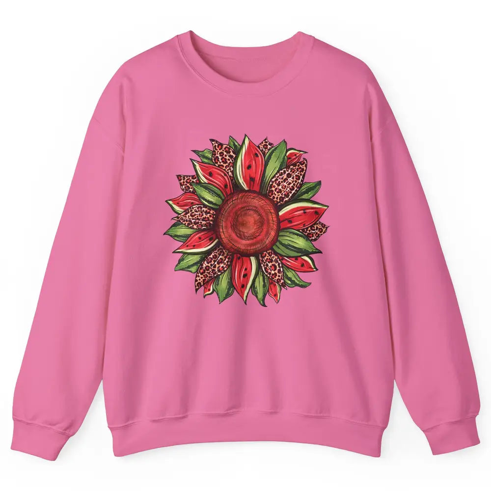 Watermelon Leopard Sunflower Summer Peace Love Watermelon Unisex Crewneck Sweatshirt