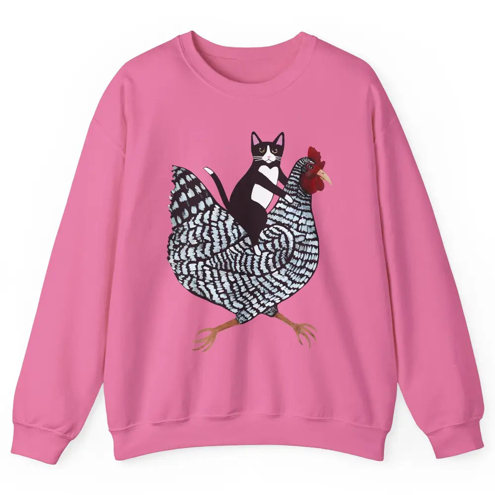 Tuxedo Cat On A Chicken Funny Cat Kitty Chicken Lovers Gift Unisex Crewneck Sweatshirt