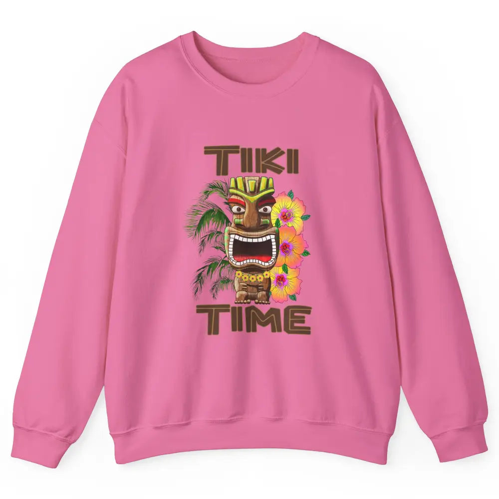 Aloha Flower Luau Tiki Time Hawaii Palm Tree Paradise Beach Unisex Crewneck Sweatshirt