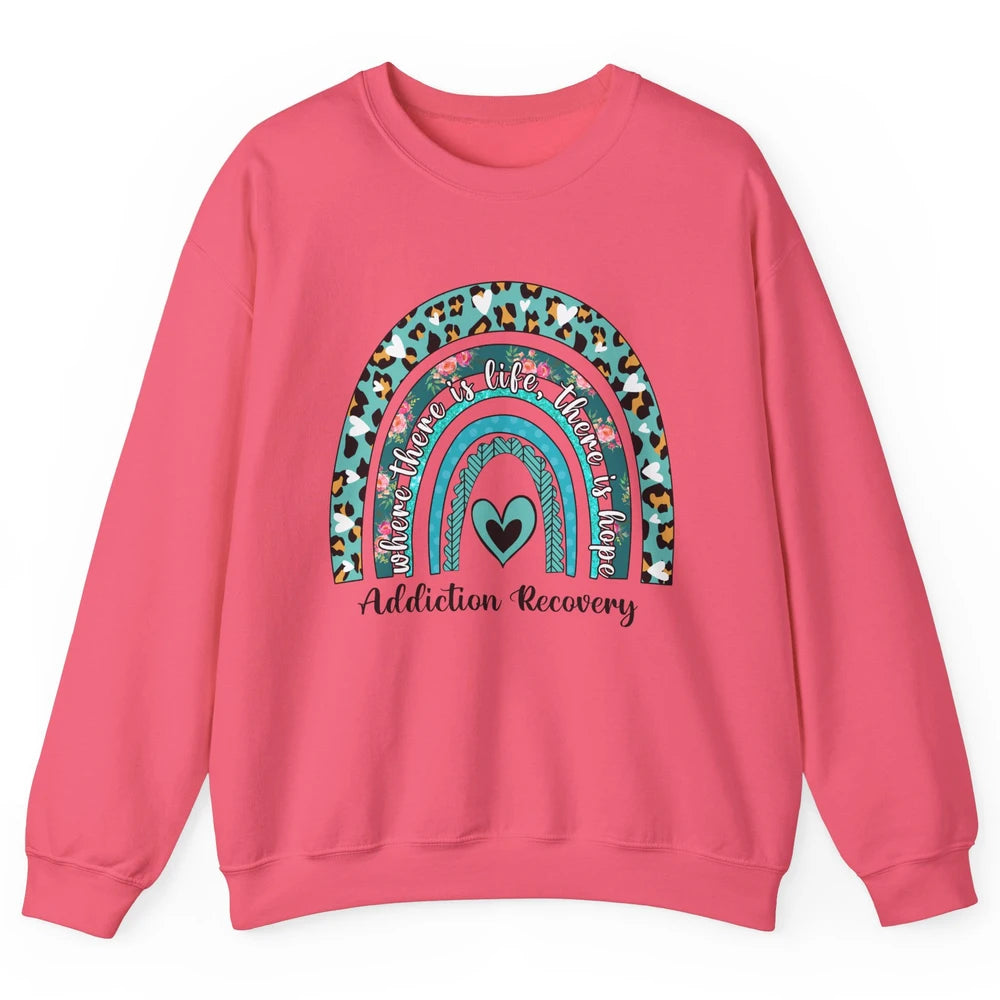 Addiction Recovery Awareness Rainbow Ribbon Blue Leopard Unisex Crewneck Sweatshirt