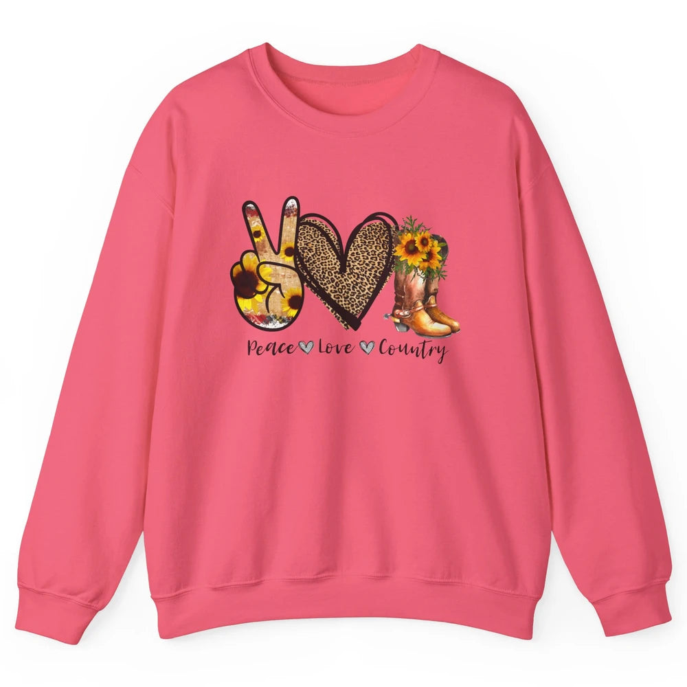 Retro Sunflower Peace Love Country Cowgirl Midwest Girl Boot Unisex Crewneck Sweatshirt